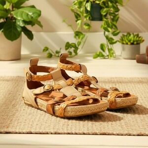 Kalso Earth Shoe Granny Sandals 7 Tan Negative Heel Leather Comfort Granola Girl